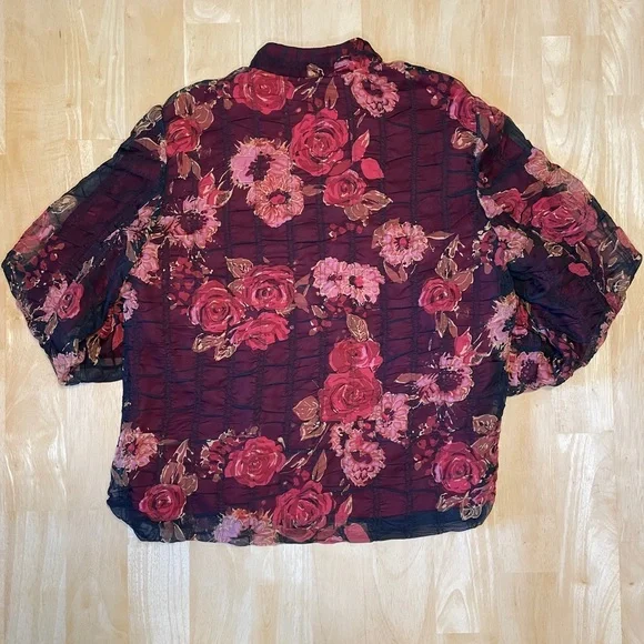 Vintage Coldwater Creek Crinkle Rose Overlay Jacket - Picture 4 of 15